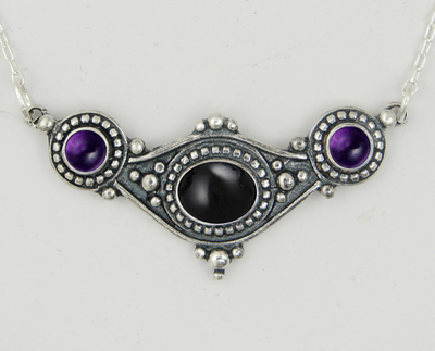 Sterling Silver Necklace With Black Onyx And Amethyst